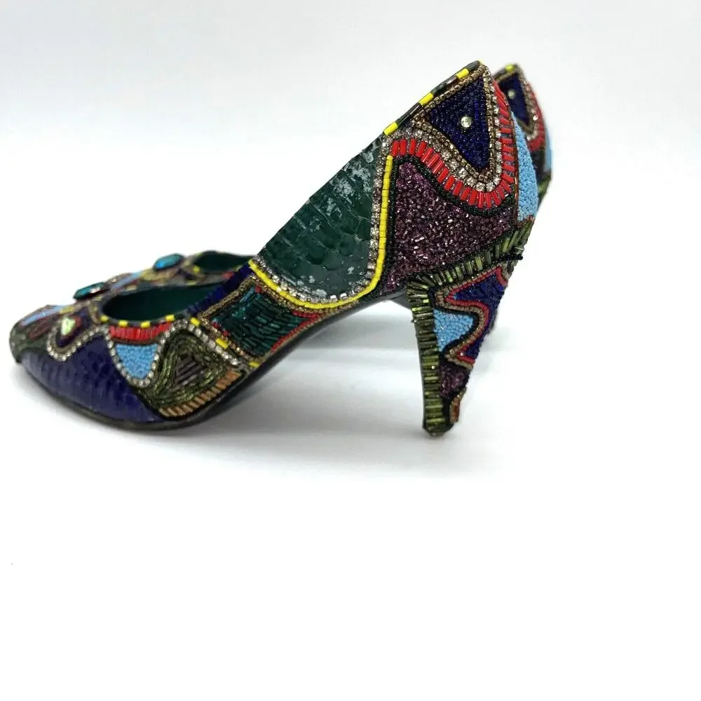 Bradley Levin Beaded Heels Womens 8 Charles Jourdan 80s 90s Vintage Rare Unique - Picture 5 of 15